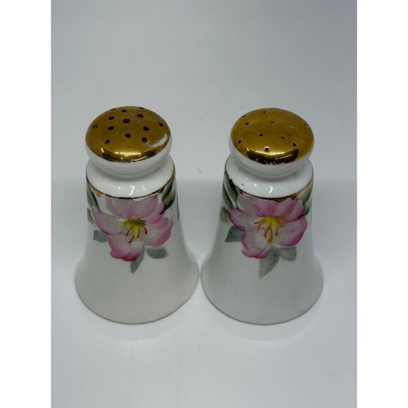 VTG Noritake Azalea Painted Floral Salt Pepper Shakers 4" Japan Gold Trim Set 2 - Picture 2 of 6